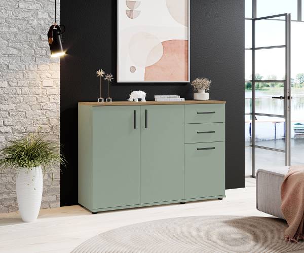 Comò con 3 ante Mashia 120 cm Salvia / Effetto rovere