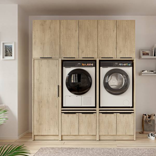Set voor wasruimte SOCAMA G lichte eikenhouten look - Hoogte: 220 cm