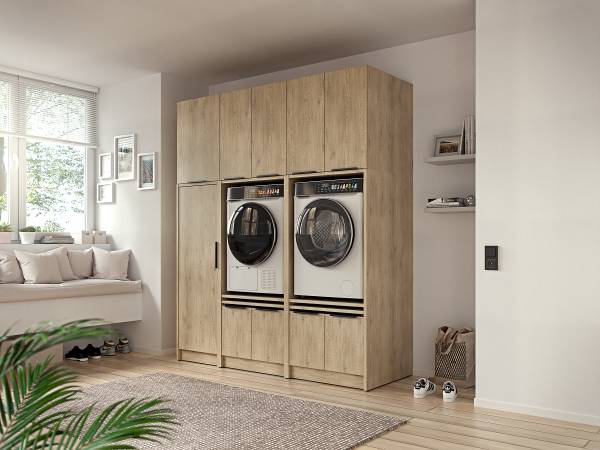 Set voor wasruimte SOCAMA G lichte eikenhouten look - Hoogte: 220 cm
