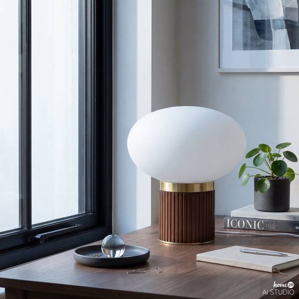 Lampada da tavolo Luceo Rattan / vetro opale - 1 punto luce