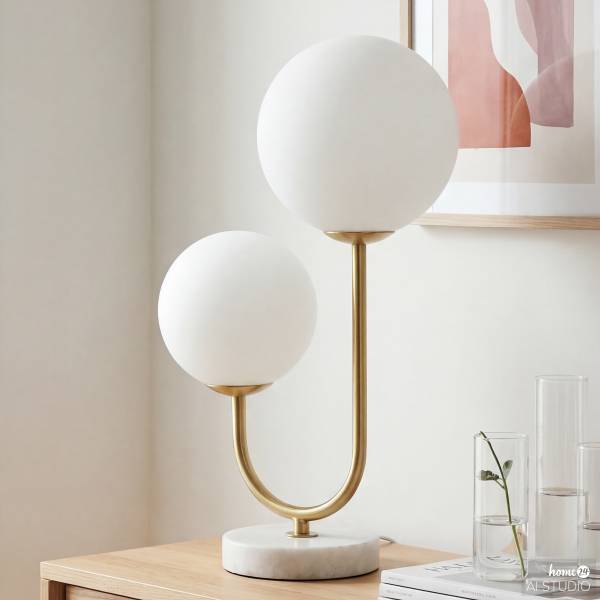 Tischleuchte Orion Opalglas / Eisen - 2-flammig - Messing