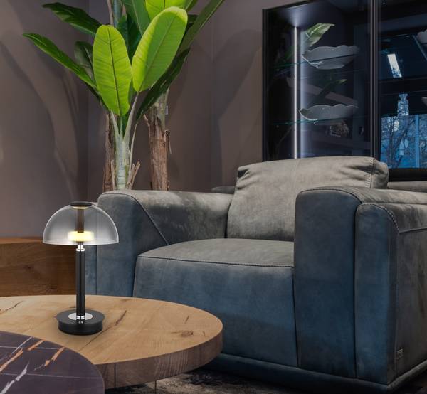 Lampada da tavolo LED Uldin Vetro fumè / Ferro - 1 punti luce - Nero