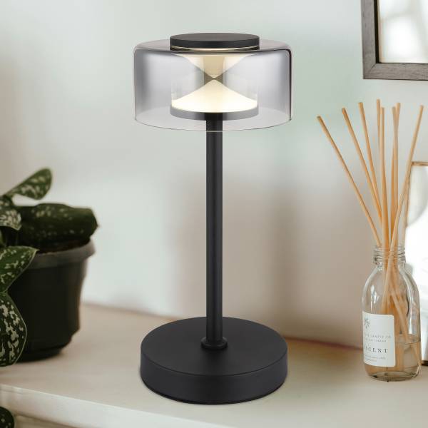 LED-Tischleuchte Belinda Rauchglas / Eisen - 1-flammig - Schwarz