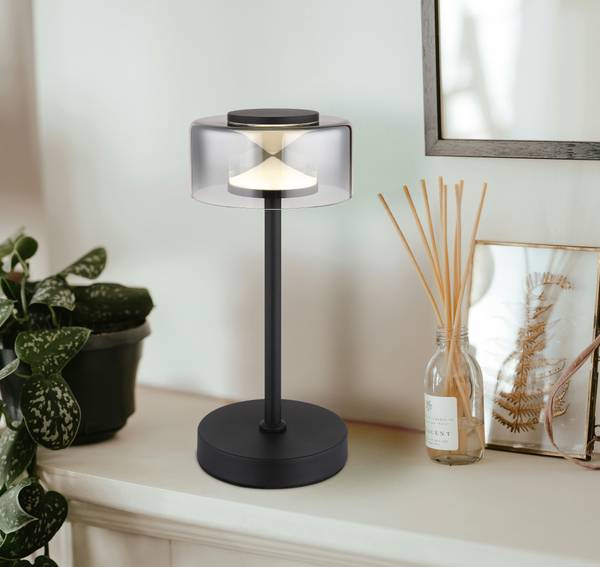 LED-Tischleuchte Belinda Rauchglas / Eisen - 1-flammig - Schwarz