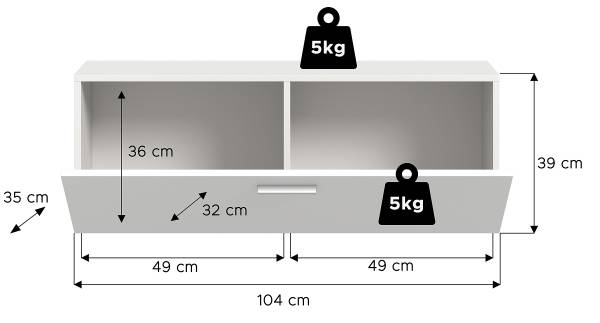 Commode murale Maozi Blanc - Largeur : 104 cm