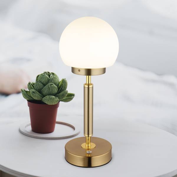 LED-Tischleuchte Haku Typ A Opalglas / Eisen - 1-flammig - Messing / Weiß