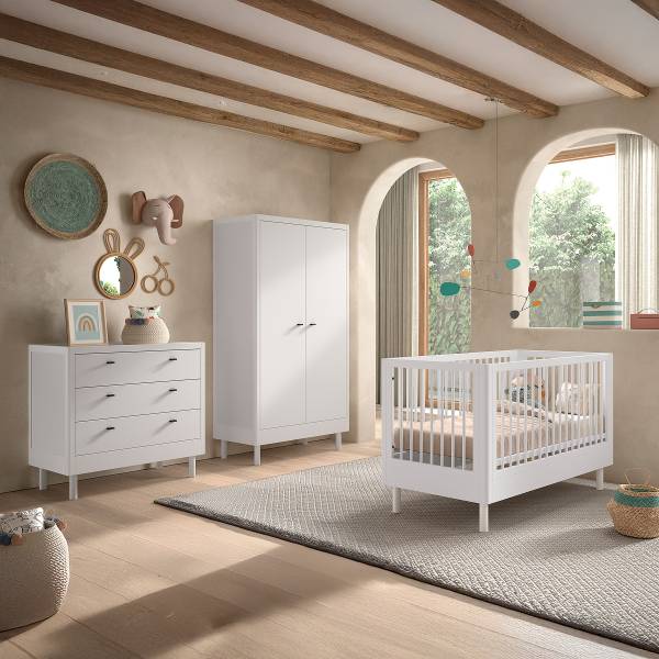 Babyzimmer Forrest 3-teilig - Kommode Buche massiv - Weiß