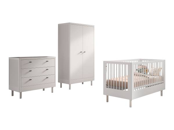 Babyzimmer Forrest 3-teilig - Kommode Buche massiv - Weiß
