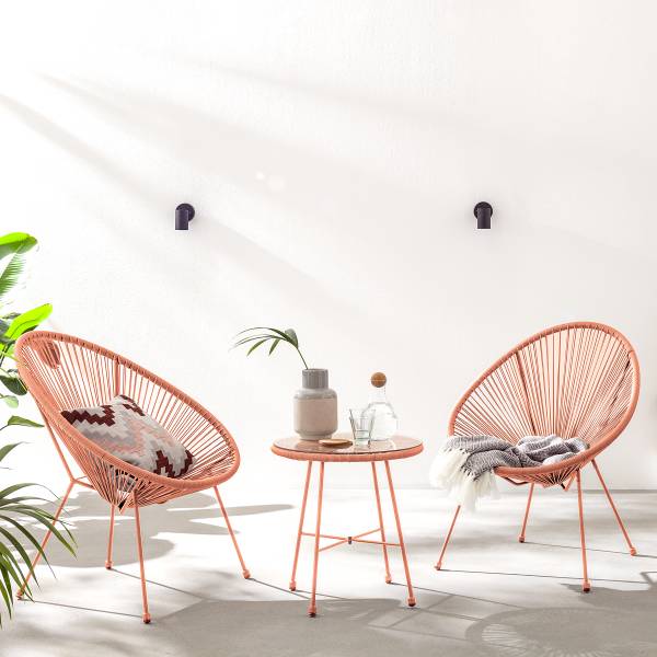Sitzgruppe Copacabana 3-teilig Stahl / Polyrattan - Lachs