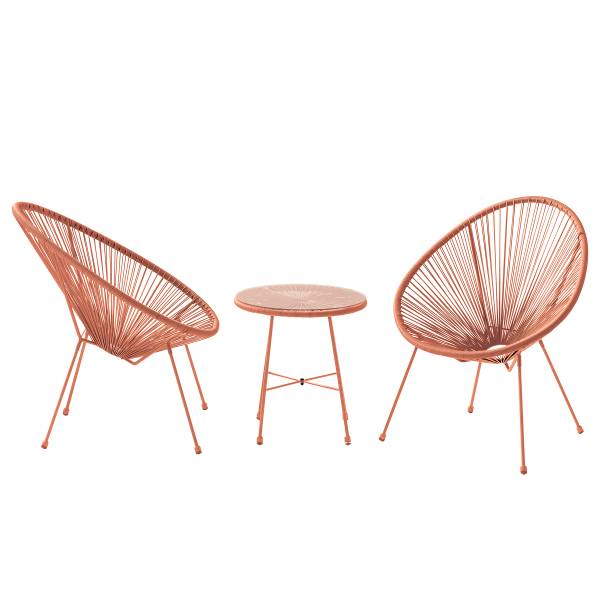 Sitzgruppe Copacabana 3-teilig Stahl / Polyrattan - Lachs