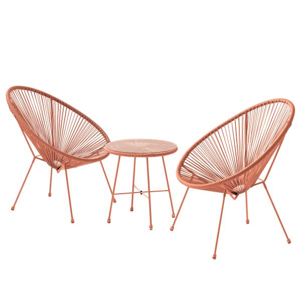 Sitzgruppe Copacabana 3-teilig Stahl / Polyrattan - Lachs