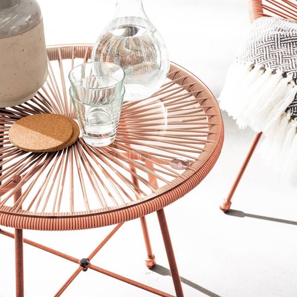 Sitzgruppe Copacabana 3-teilig Stahl / Polyrattan - Lachs