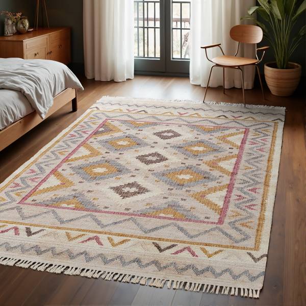 Kurzflorteppich Imani Jute / Baumwolle - Creme - 80 x 150 cm