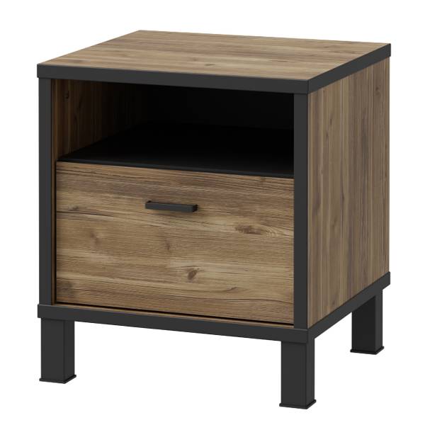 Table de chevet Vallegrande Noir / Imitation chêne marron