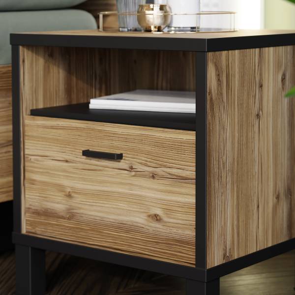 Table de chevet Vallegrande Noir / Imitation chêne marron