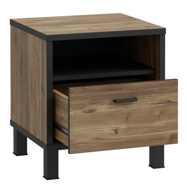 Table de chevet Vallegrande Noir / Imitation chêne marron