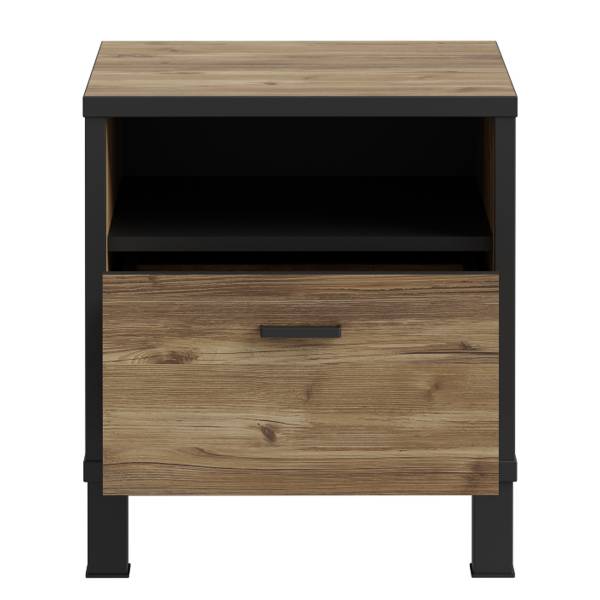 Table de chevet Vallegrande Noir / Imitation chêne marron
