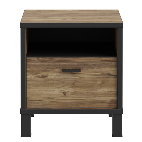 Table de chevet Vallegrande Noir / Imitation chêne marron