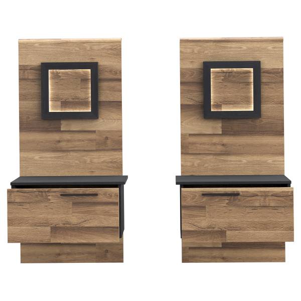 Nachtkommode Merkin mit Paneel 2er-Set Stabeiche Dekor / Eiche Schwarz Dekor