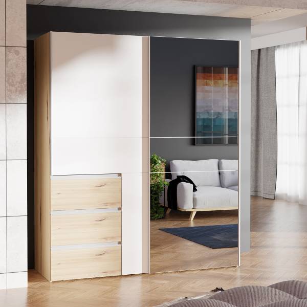 Zweefdeurkast Tover wit/Artisan eikenhouten look - Breedte: 170 cm