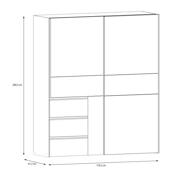 Zweefdeurkast Tover wit/Artisan eikenhouten look - Breedte: 170 cm