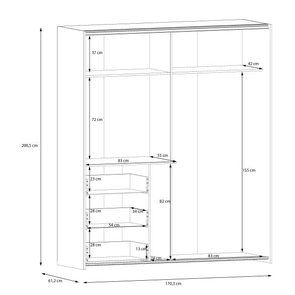 Zweefdeurkast Tover wit/Artisan eikenhouten look - Breedte: 170 cm