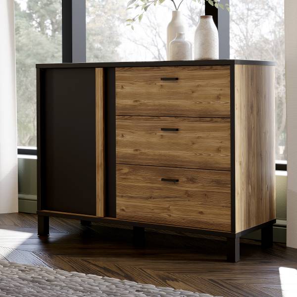 Kast Vallegrande zwart/modderkleurige eikenhouten look