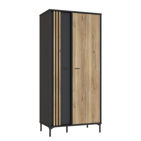 Drehtürenschrank Venie Eiche Mauvella Dekor / Schwarz