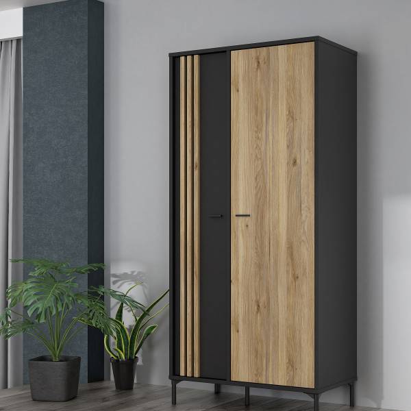 Drehtürenschrank Venie Eiche Mauvella Dekor / Schwarz