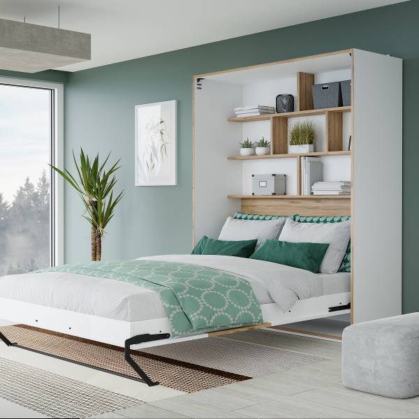 Letto a ribalta Vevlan Bianco / Effetto rovere - 140 x 200cm