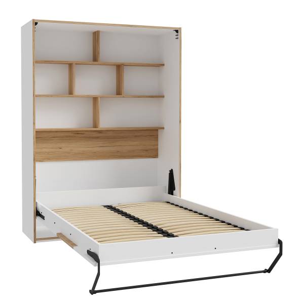 Letto a ribalta Vevlan Bianco / Effetto rovere - 140 x 200cm