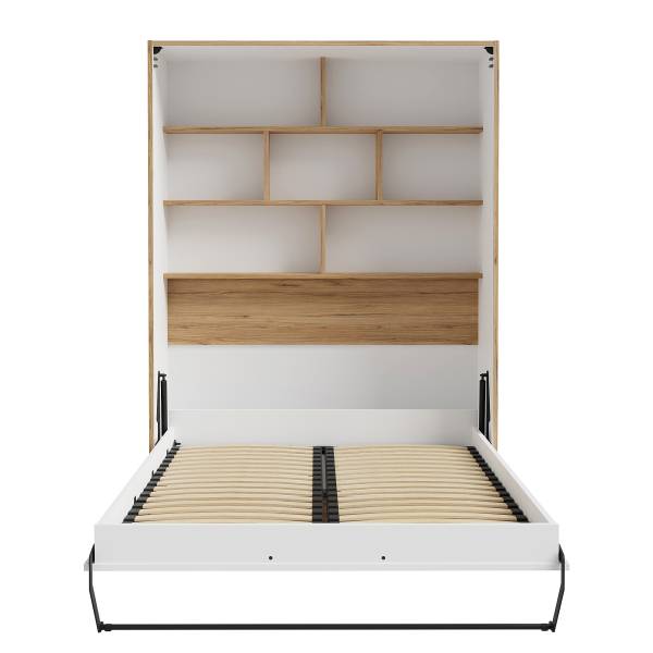 Letto a ribalta Vevlan Bianco / Effetto rovere - 140 x 200cm