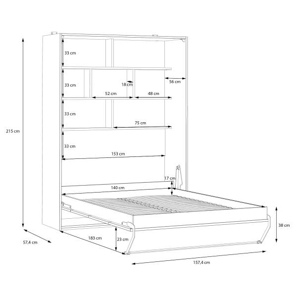 Letto a ribalta Vevlan Bianco / Effetto rovere - 140 x 200cm