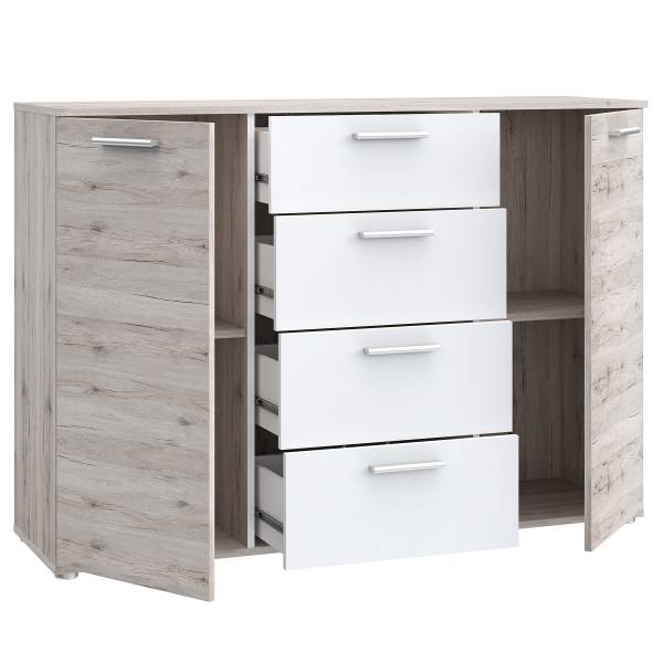 Dressoir Stegla zandkleurige eikenhouten look/wit