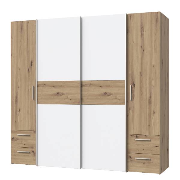 Armadio ad ante scorrevoli Lucan Bianco / Effetto rovere Artisan