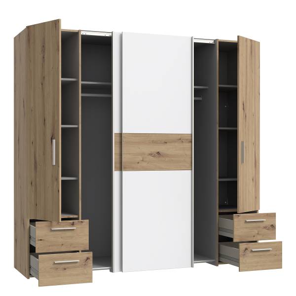 Armadio ad ante scorrevoli Lucan Bianco / Effetto rovere Artisan