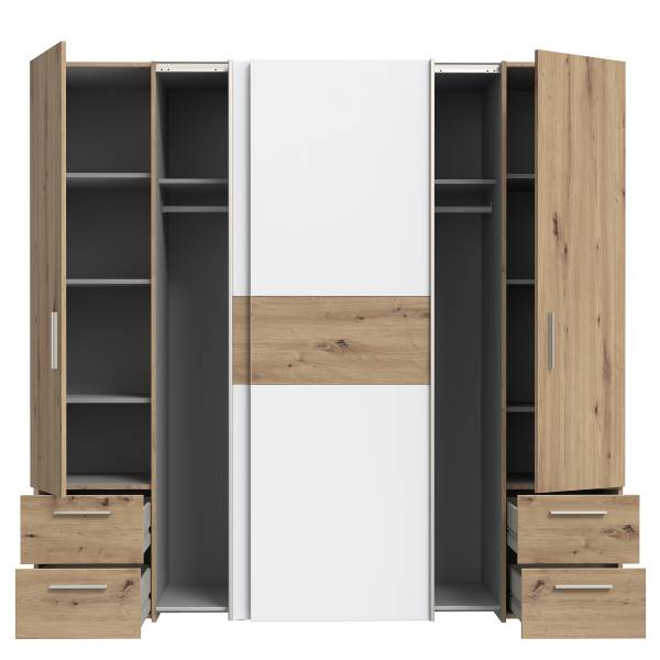 Armadio ad ante scorrevoli Lucan Bianco / Effetto rovere Artisan