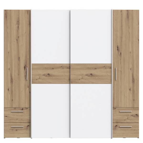 Armadio ad ante scorrevoli Lucan Bianco / Effetto rovere Artisan