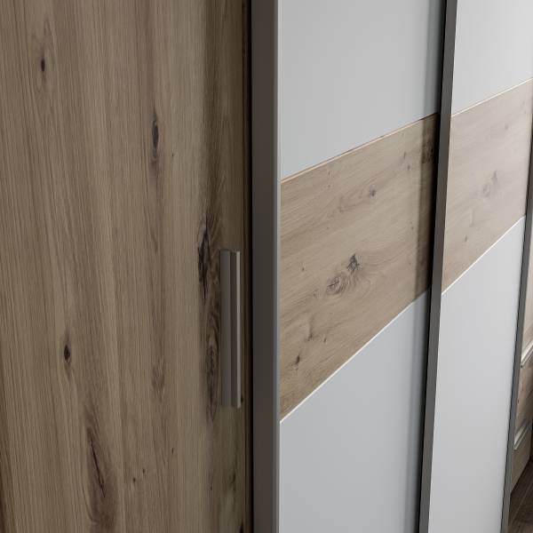 Armadio ad ante scorrevoli Lucan Bianco / Effetto rovere Artisan