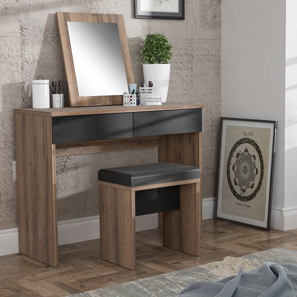 Coiffeuse Asperen - 2 éléments Noir / Imitation chêne marron