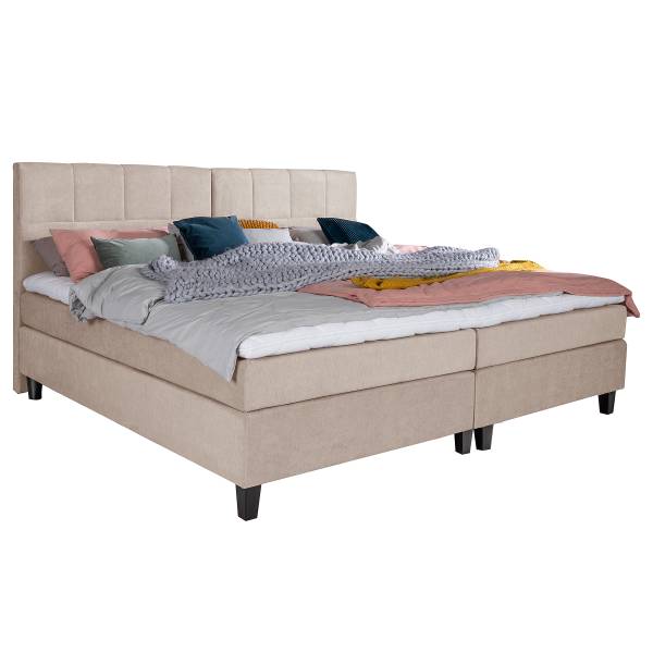 Boxspring-familiebed Zaparo platweefsel - beige - H3