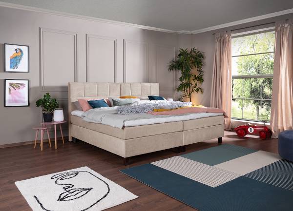 Boxspring-familiebed Zaparo platweefsel - beige - H3