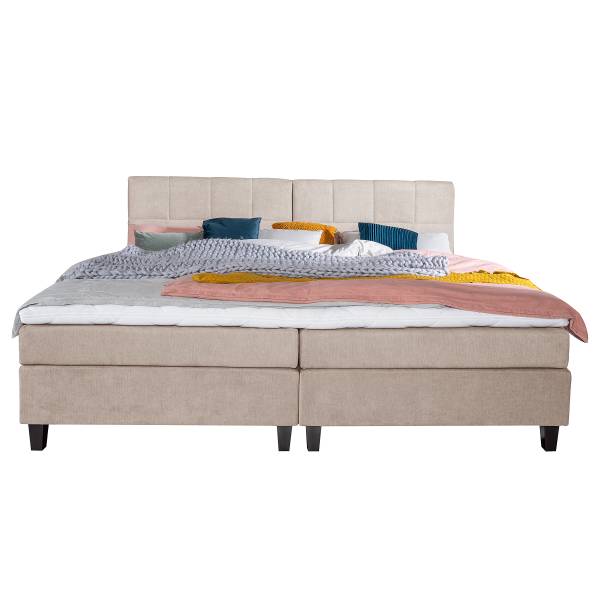 Boxspring-familiebed Zaparo platweefsel - beige - H3