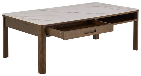 Tavolino da salotto rettangolare Midani Ceramica / Impiallacciato in vero legno - Effetto marmo bianco / Rovere scuro