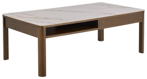 Tavolino da salotto rettangolare Midani Ceramica / Impiallacciato in vero legno - Effetto marmo bianco / Rovere scuro