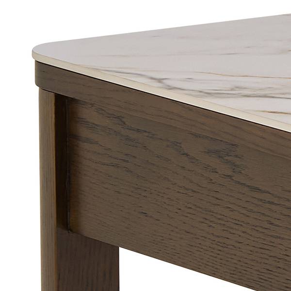 Tavolino da salotto rettangolare Midani Ceramica / Impiallacciato in vero legno - Effetto marmo bianco / Rovere scuro