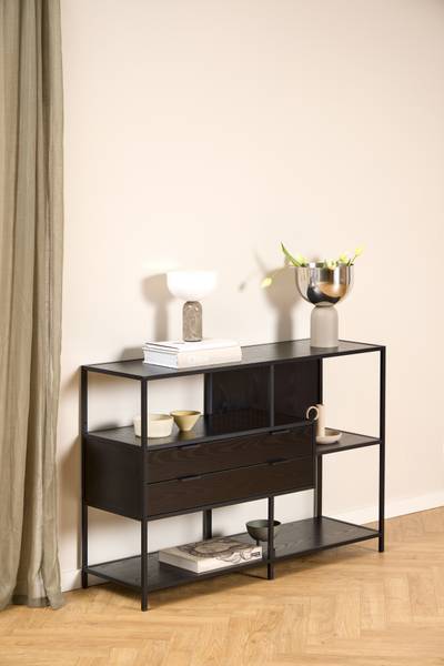 Scaffale Cogee con cassetti - 114 cm Effetto frassino nero / Nero