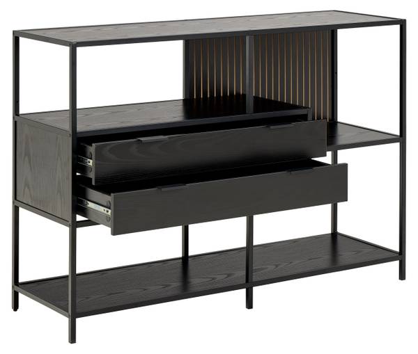 Scaffale Cogee con cassetti - 114 cm Effetto frassino nero / Nero