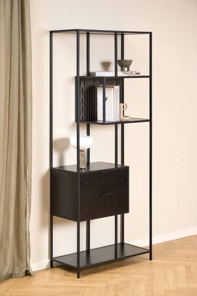 Regal Coogee mit 2 Schubladen Esche Schwarz Dekor / Schwarz