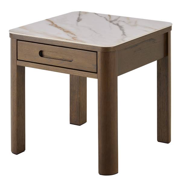 Tavolino Midani Ceramica / Impiallacciato in vero legnoo - Effetto marmo bianco / Rovere scuro